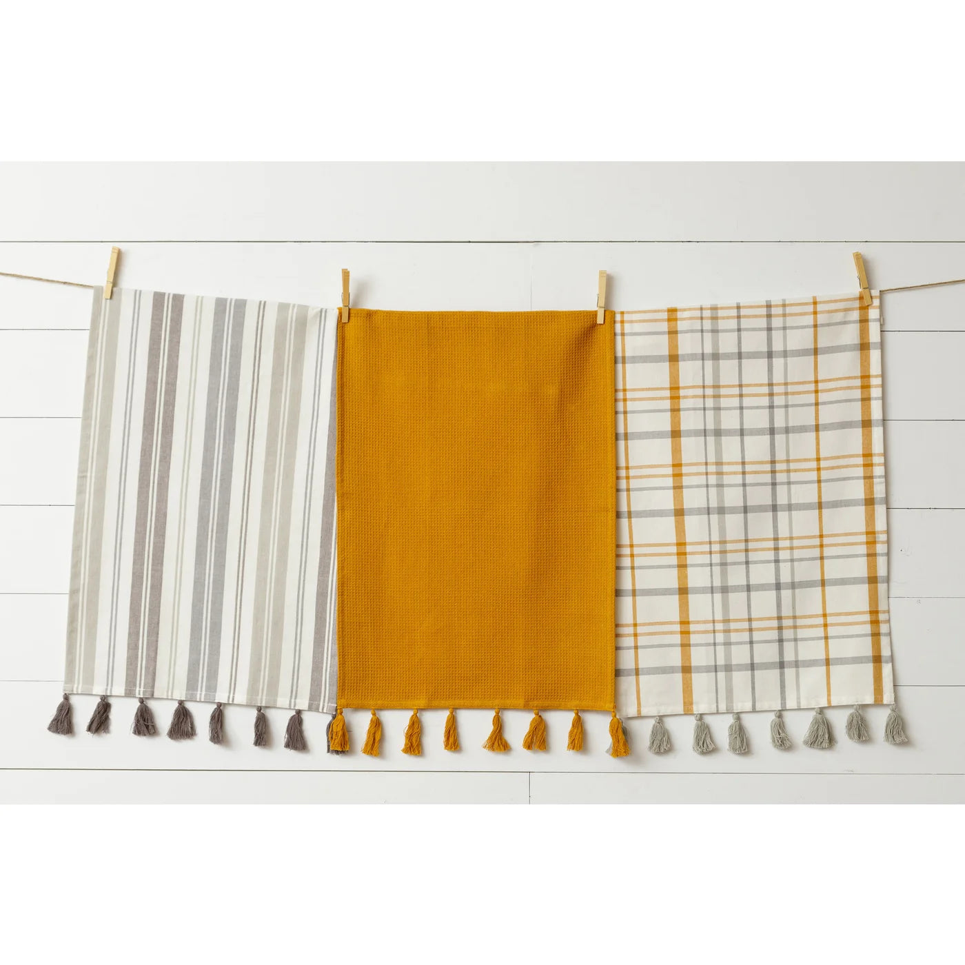 Woven Cotton Striped Tea Towels (Taupe Black & Cream Color)