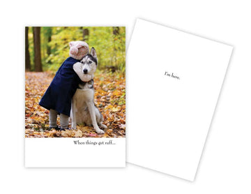 Girl Hugging Husky Dog Encouragement Card