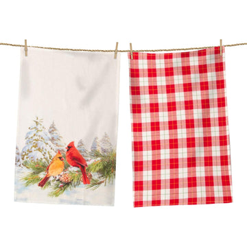 Tea Towels - Cardinals and Red Plaid - Set of 2