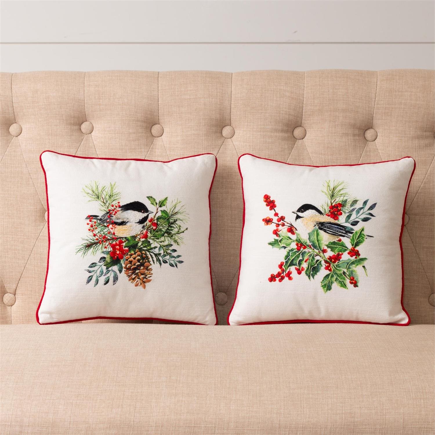 Chickadee Embroidered Pillow - Sold Separately