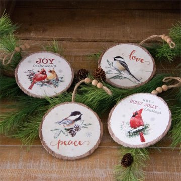 Wood Slice Ornament with Winter Bird