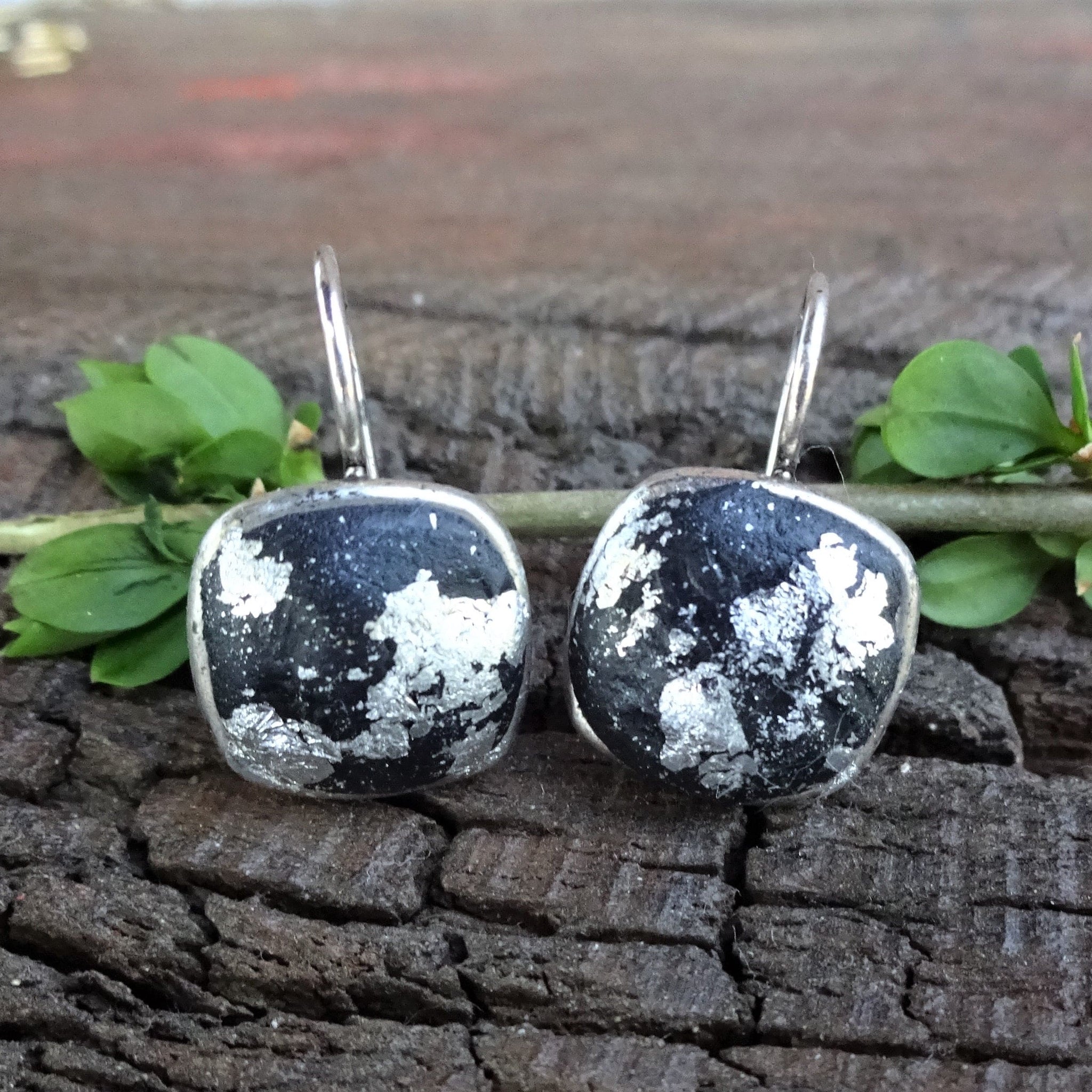 Square Silver Clay Earrings