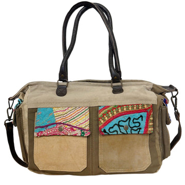 Vintage Patch Recycled Military Tent Shoulder Bag